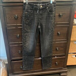 White House Black Market Black Slim Ankle Jeans with Ornate Embellishments